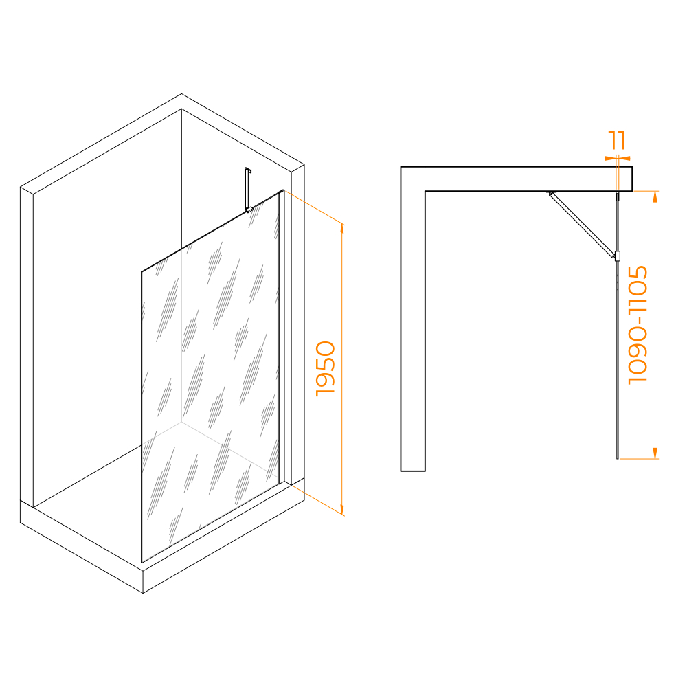 Душевая перегородка RGW WA-102W (Прозрачное, 1100)