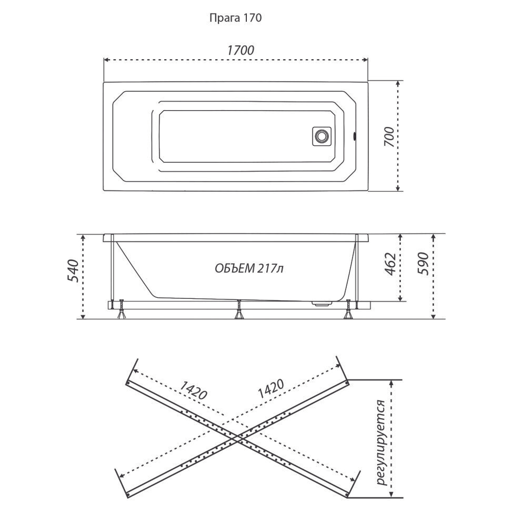Акриловая ванна Triton (Тритон) Прага 170x70