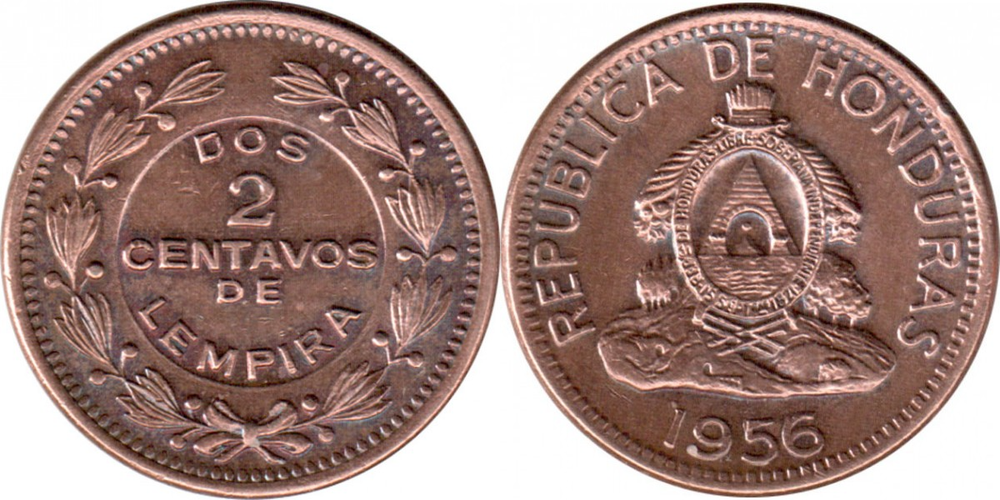 Гондурас 2 сентаво, 1939 - 1956 Герб XF