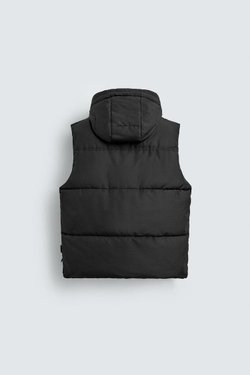 ZARA СТЕГАНЫЙ ЖИЛЕТ С КАПЮШОНОМ, ЧЕРНЫЙ