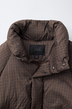 ZARA СТЕГАНАЯ КУРТКА В КЛЕТКУ, КОРИЧНЕВЫЙ