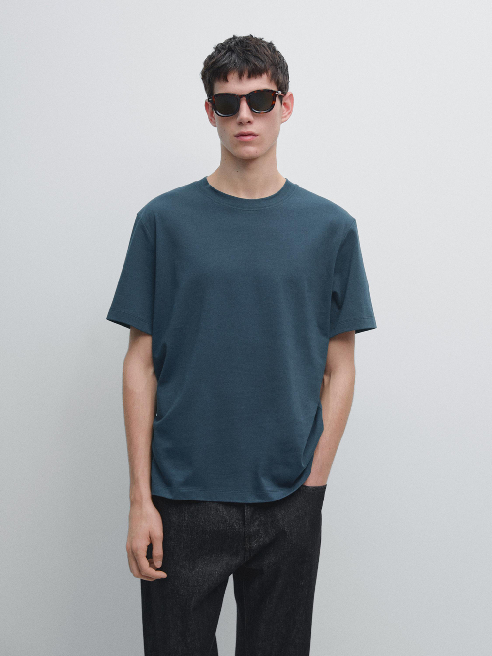 Massimo Dutti Футболка из смесового хлопка, синий