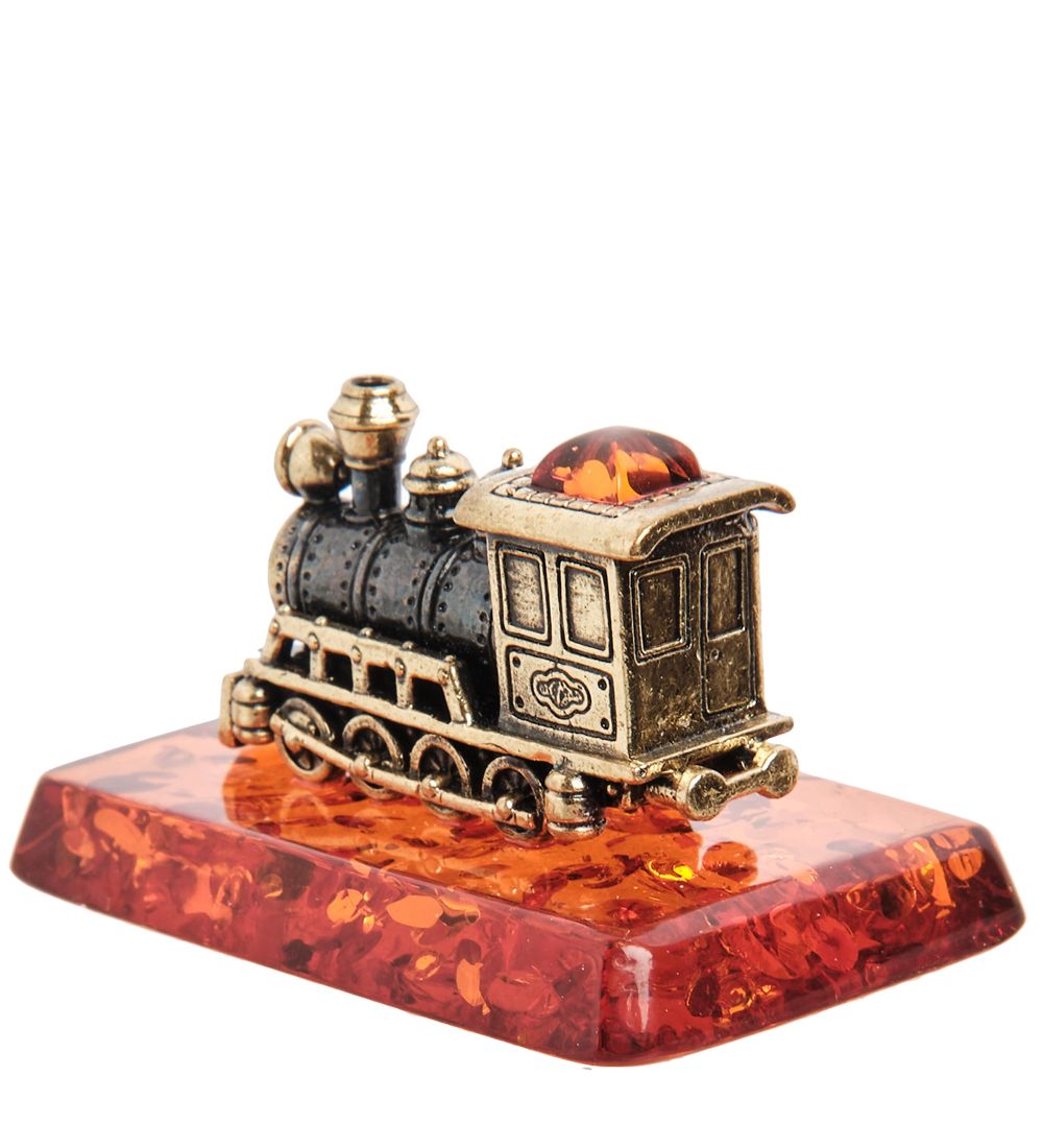 Народные промыслы AM-1948 Фигурка «Паровоз» (латунь, янтарь)