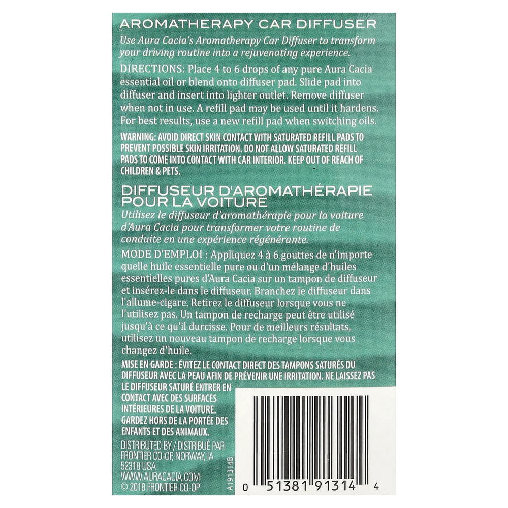 Aura Cacia, автомобильный диффузор для ароматерапии, 1 шт.