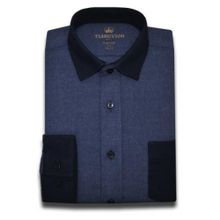 Приталенная сорочка из модала TSAREVICH, темно-синий меланж