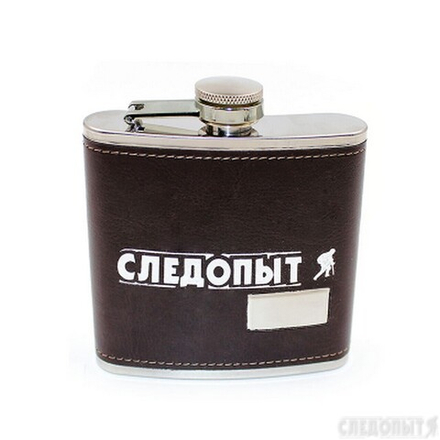 Фляжка "СЛЕДОПЫТ-Browny" в кож оплете, 180 мл, цв. корич