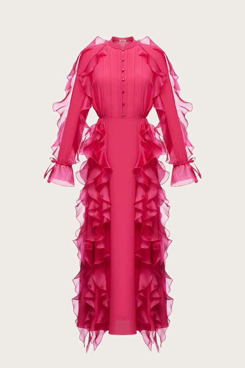 Платье-миди из шелковой органзы цвета фуксии