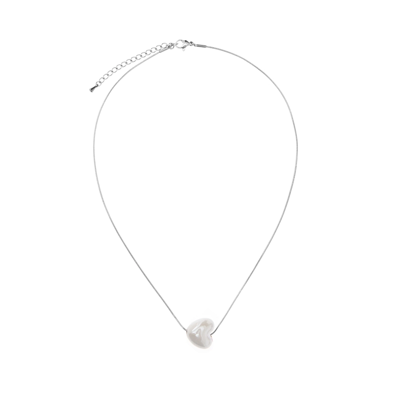 Колье Серебряная Подвеска с Белым Сердцем