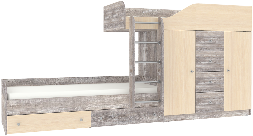 Двухъярусная кровать КарИВи Астра 6 Бетон  Дуб Молочный