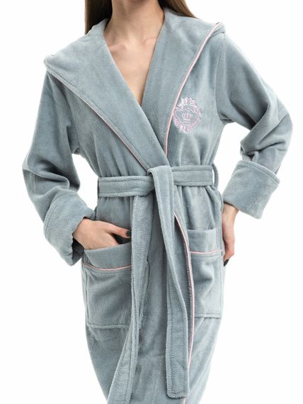 Халат женский с капюшоном 045 серый Cassoli Турция