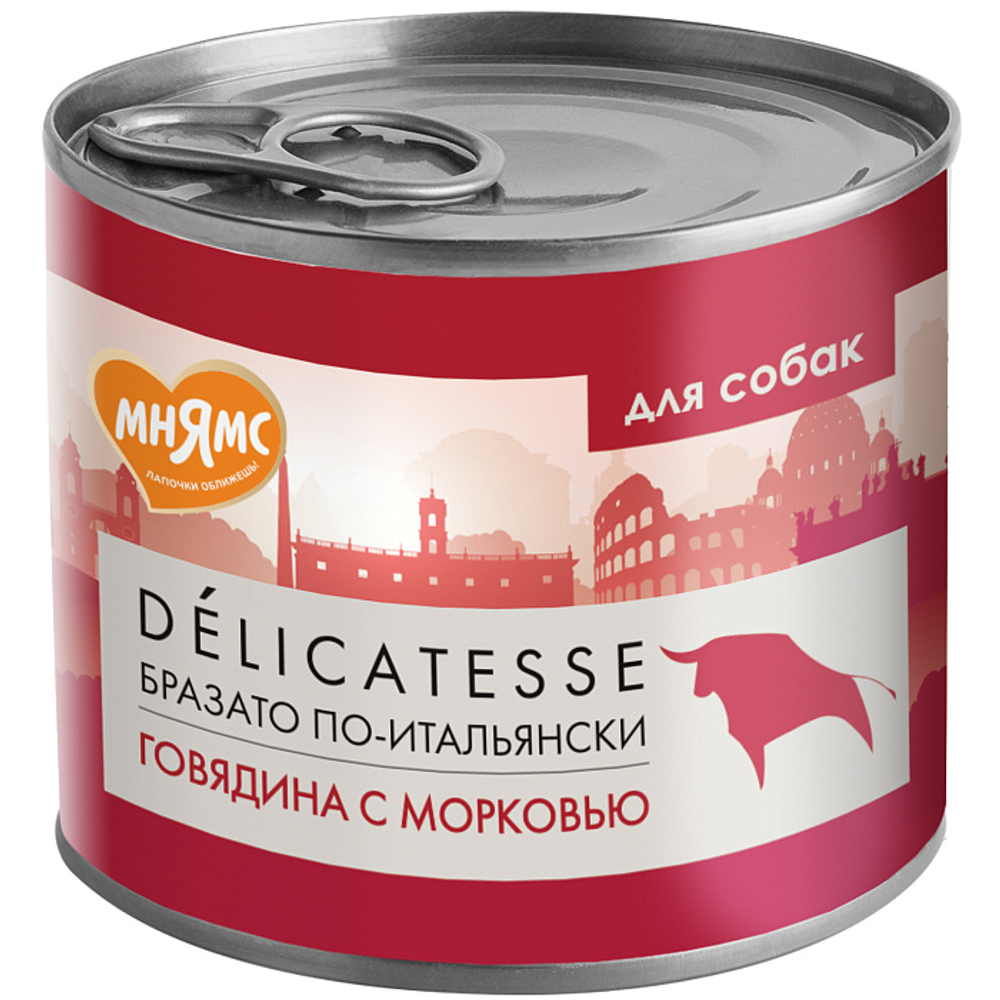 Влажный корм Мнямс Деликатес Паштет из говядины с морковью для собак всех пород "Бразато по-итальянски" 200 г