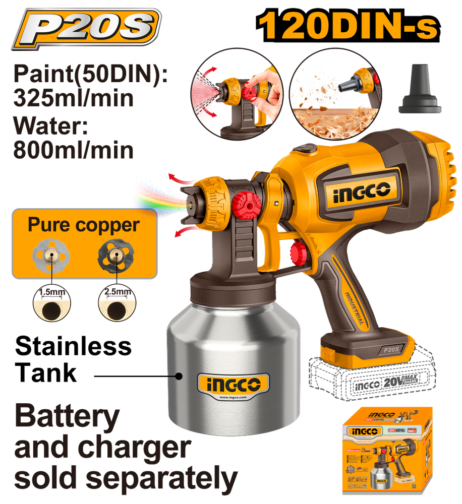 Краскопульт аккумуляторный INGCO CSGLI20041 20 В 120DIN