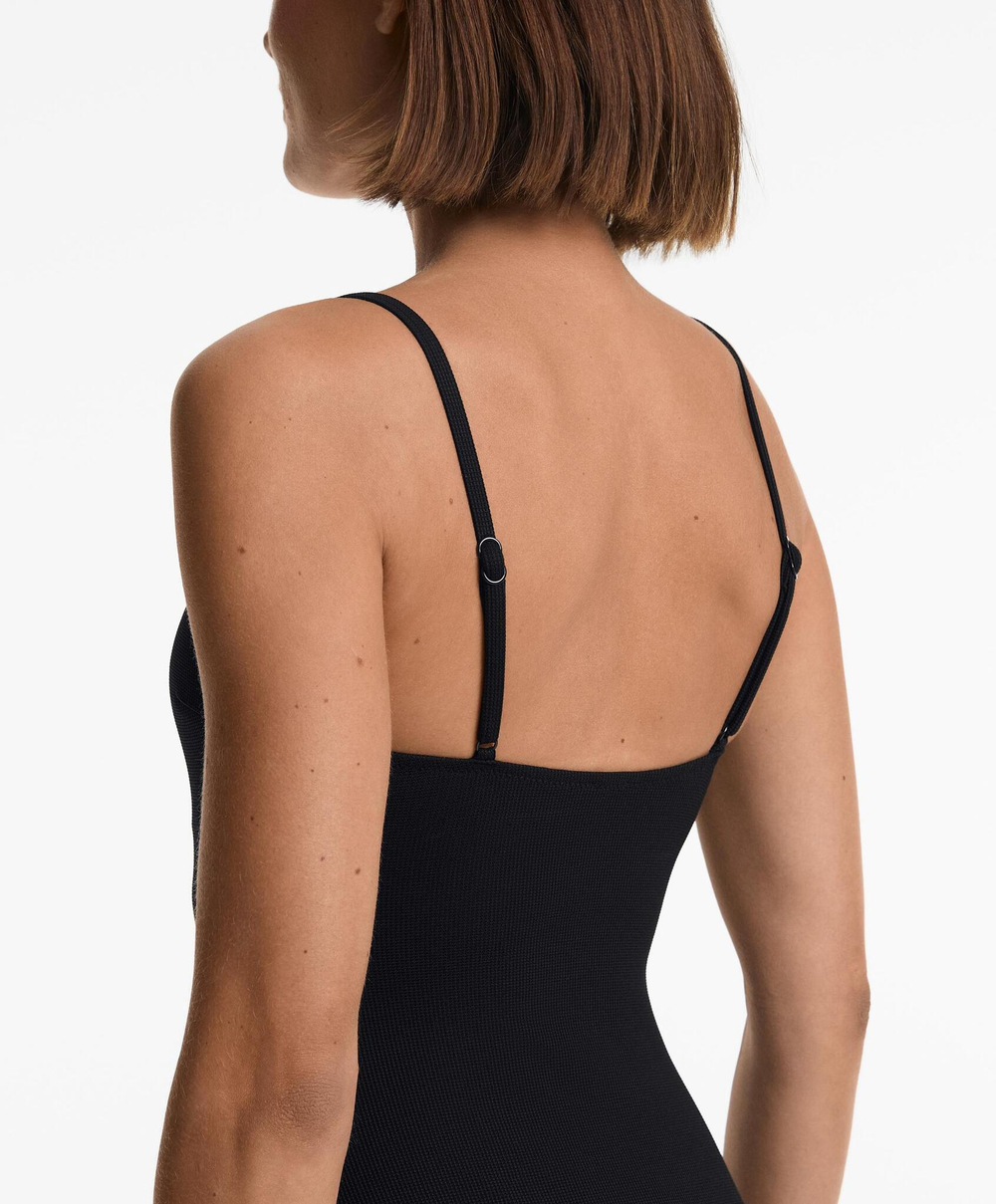 OYSHO Купальник с V-образным вырезом из ткани пике, черный