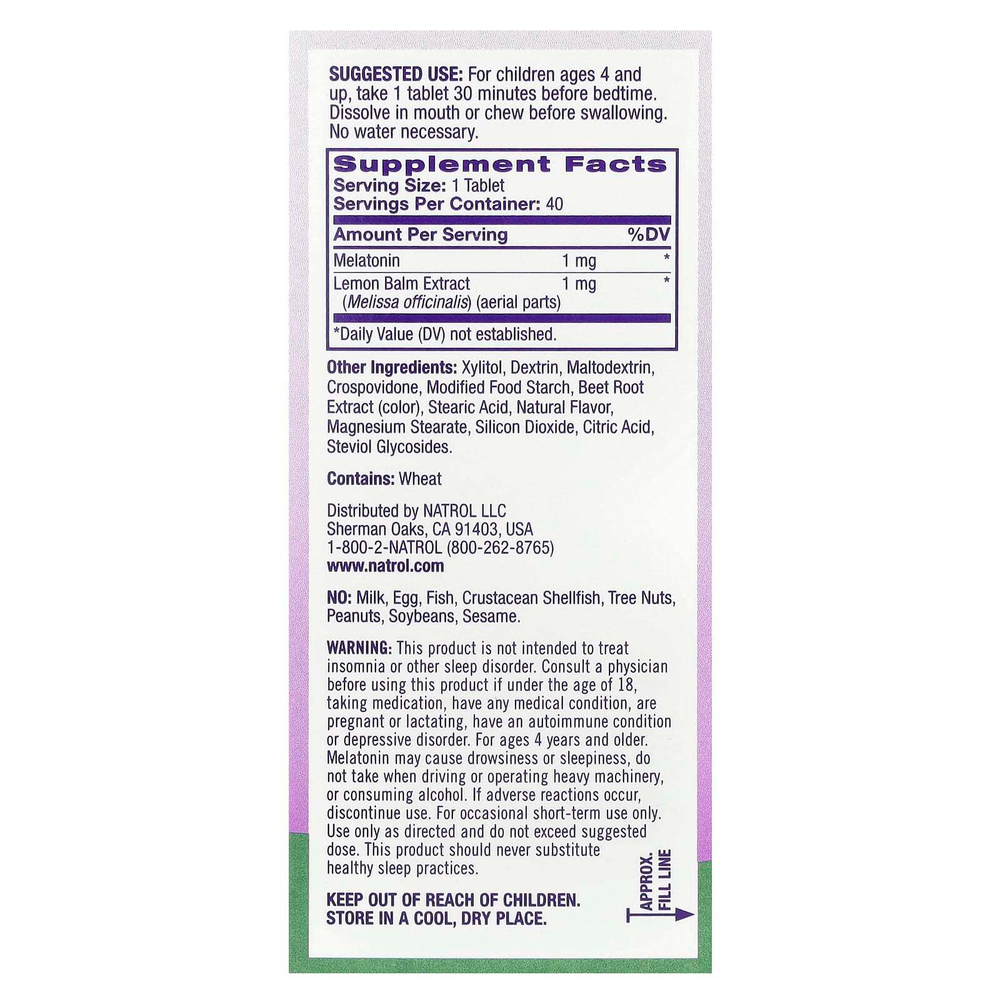 Natrol, мелатонин для детей от 4 лет, со вкусом клубники, 40 таблеток