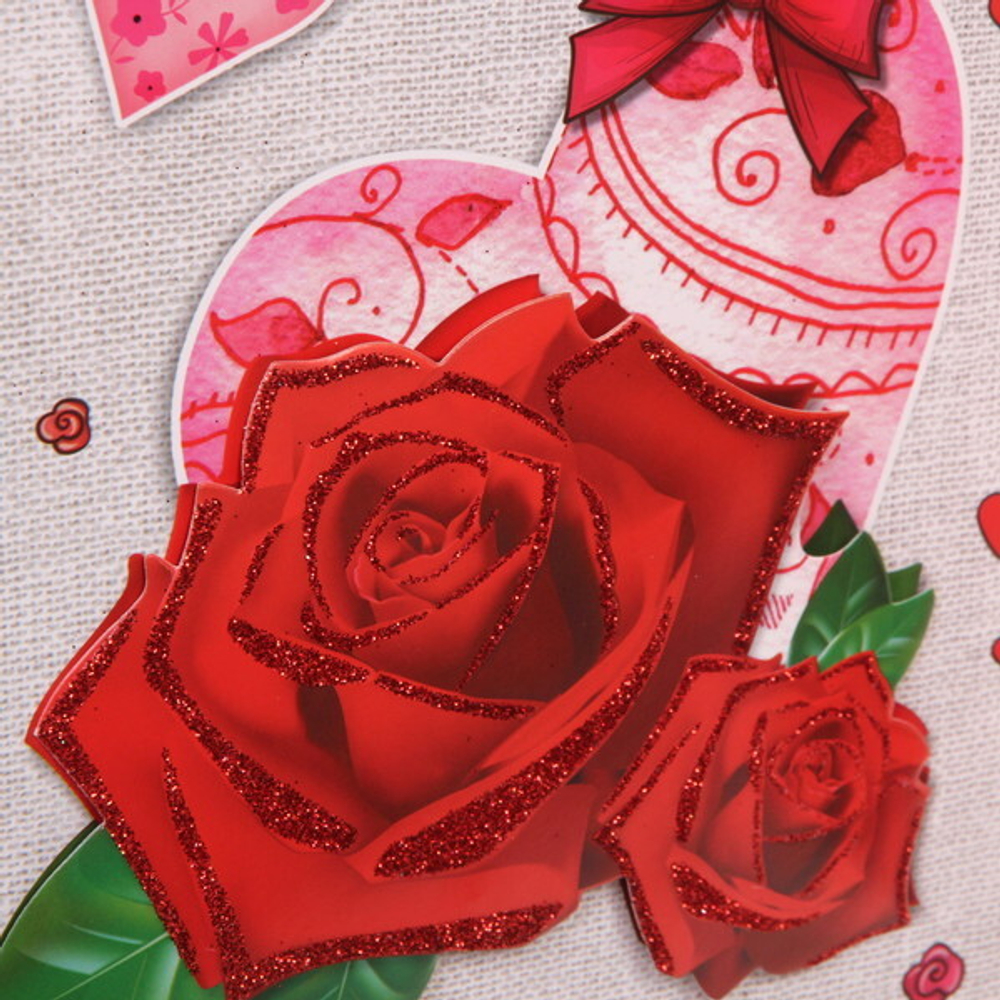 Пакет подарочный «Роза и сердце» 18х23 см, микс