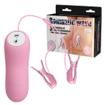 Вибро-зажимы для сосков с электростимуляцией Romantic Wave (7 реж. вибрации, 3 реж. электрост.) (Цвет: розовый)