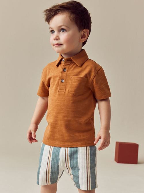 Поло и шорты в комплекте для мальчика Next E63-597, Кирпичный, Молочный, Голубой