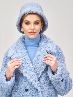 Шуба из шерсти мериноса чебурашка, голубая, SilverFox