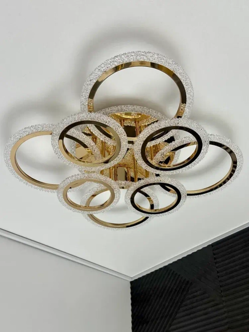 Люстра потолочная светодиодная с пультом, золотая, светильник