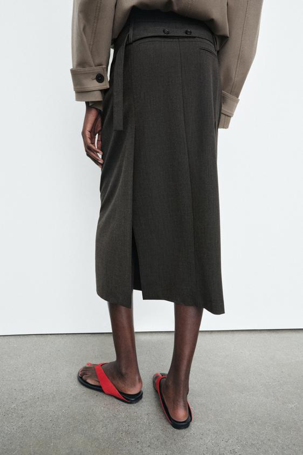 ZARA ПРЯМАЯ ЮБКА МИДИ — ZW COLLECTION, КОРИЧНЕВЫЙ