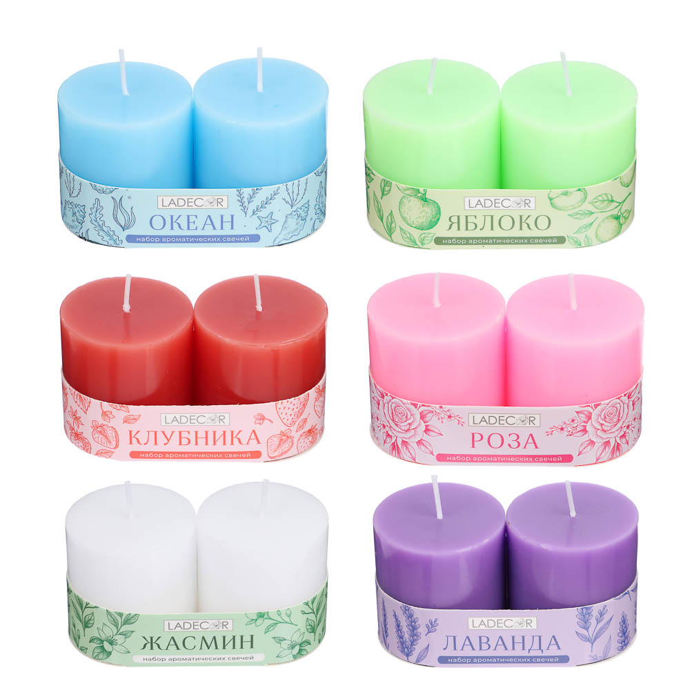 LADECOR Набор свечей, 2 шт, 5x5 см, парафин, 6 цветов