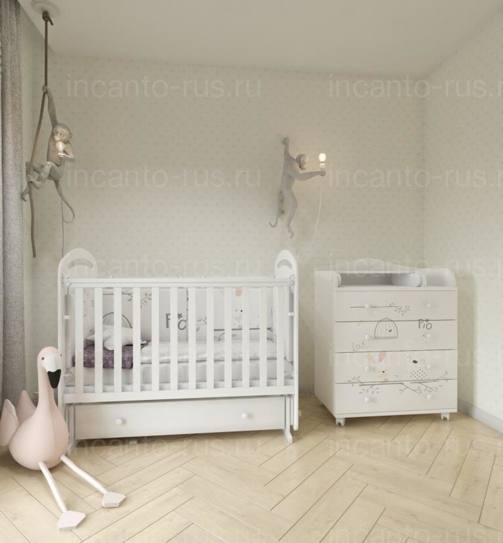Кровать Incanto Pio Pio с ящиком, поперечный маятник, цвет белый