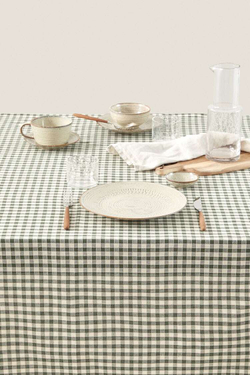 ZARA HOME КЛЕТЧАТАЯ ХЛОПЧАТОБУМАЖНАЯ СКАТЕРТЬ, ЗЕЛЕНЫЙ