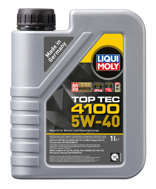 Масло Liqui Moly Top Tec 4100 5W40 SN C3 (1л) синтетика для Fiat, Mercedes, BMW
