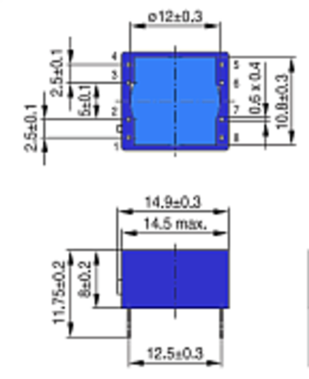 ФУТЛЯР 8 выв. D=12 мм H=8 мм гориз. B64291B1008X000