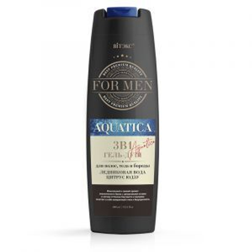 Витэкс FOR MEN Aquatica 3 в 1 Гель-душ для волос, тела и бороды ЛЕДНИКОВАЯ ВОДА и ЦИТРУС ЮДЗУ 400мл