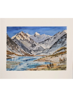 Картина авторская акварельная в паспарту 40х50 см на стену для интерьера "Белуха и Ак-Кем. Горный Алтай"