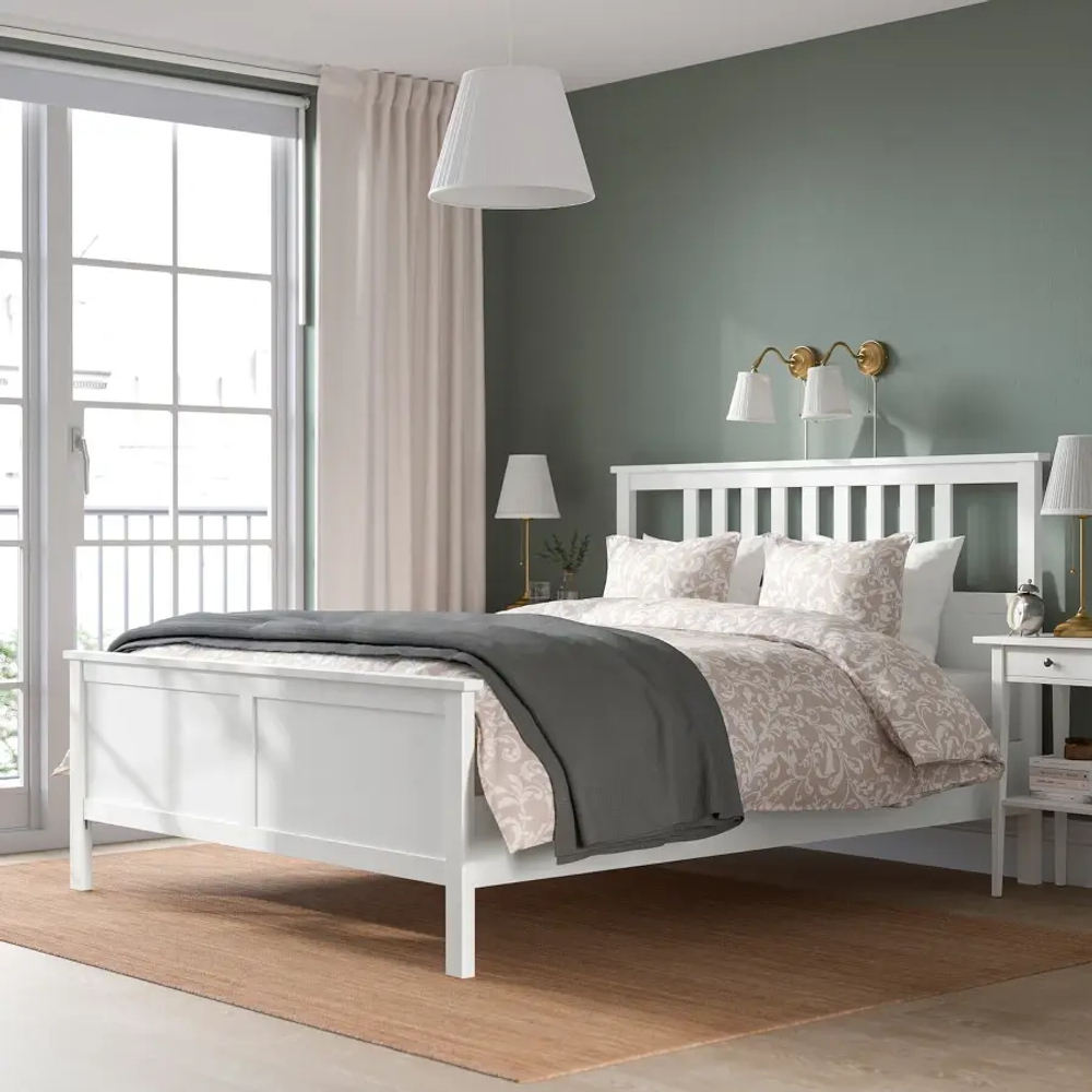 Каркас кровати - IKEA HEMNES, 200х140 см, матрас средне-жесткий, белый, ХЕМНЕС ИКЕА