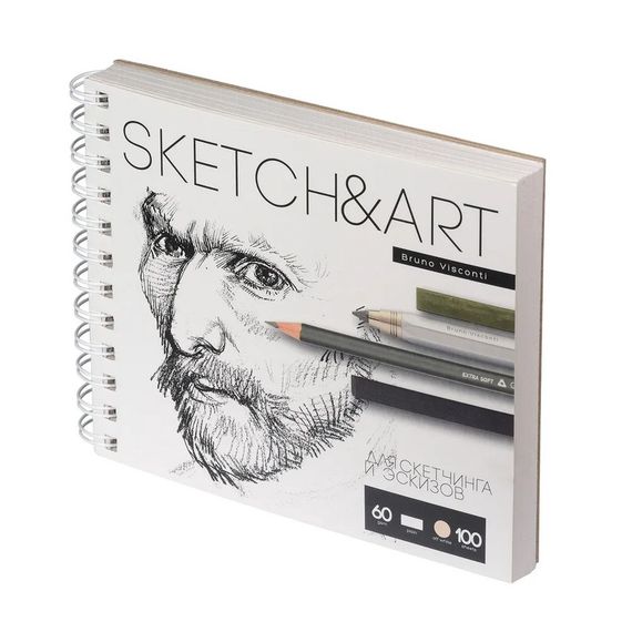 Sketchbook Sketch&amp;Art BV, 180×155 мм, 100 л. пухлая 60 г, на гребне, для скетчинга и эскизов