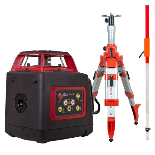 Комплект: ротационный нивелир RGK SP-400G с калибровкой + штатив RGK SH-170, рейка RGK LR-2