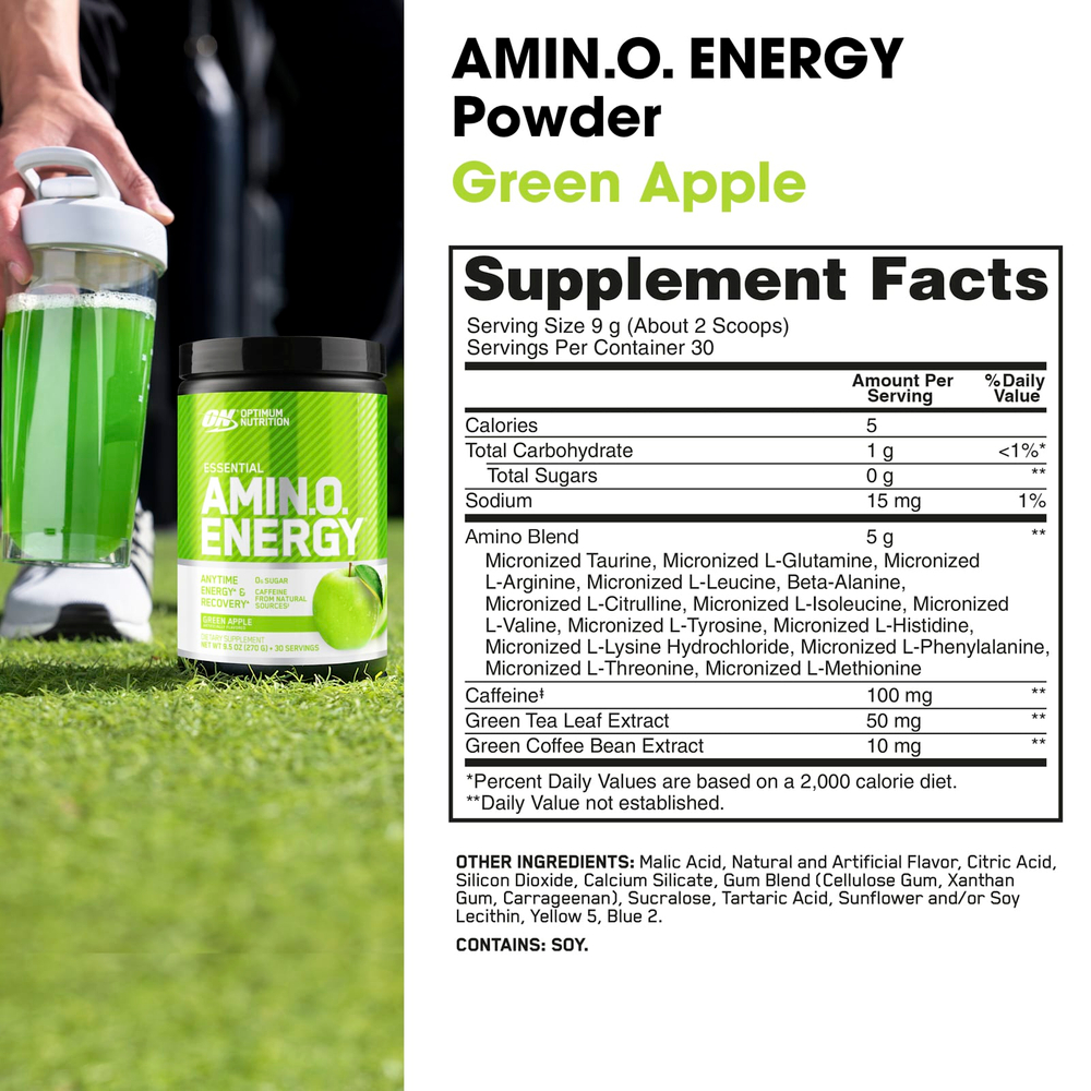 Optimum Nutrition, Незаменимые Amin.O. Energy®, зеленое яблоко, 270 г (9,5 унции)