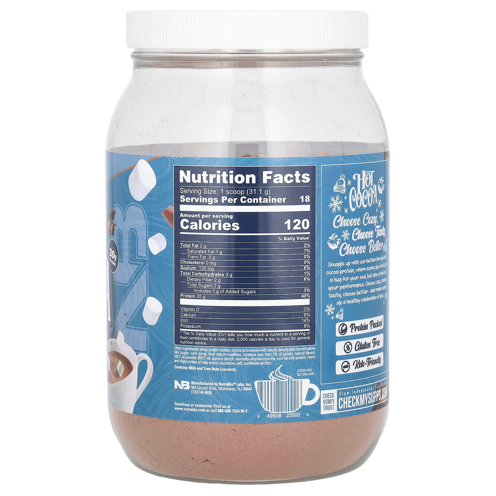 NutraBio, Hot Cocoa, смесь горячего какао с высоким содержанием белка, 560 г (1,23 фунта)