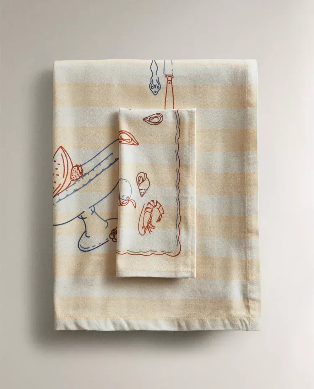 ZARA HOME ХЛОПКОВАЯ СКАТЕРТЬ С ПРИНТОМ, ЭКРЮ