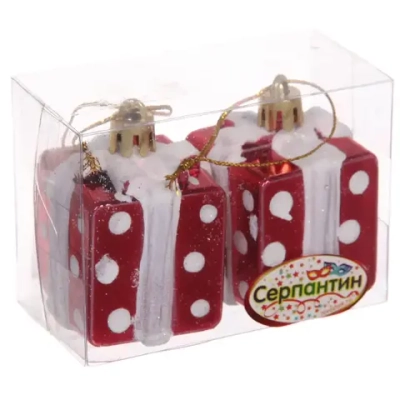 Елочные игрушки «Подарочки в горошек» 3,5 см (набор 2 шт), Красный