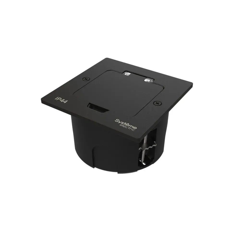 MultiDesk Лючок с розеткой 2К+З, 16А/250В, IP44 с монтажной коробкой для стены, фальшпола, стола Чёр