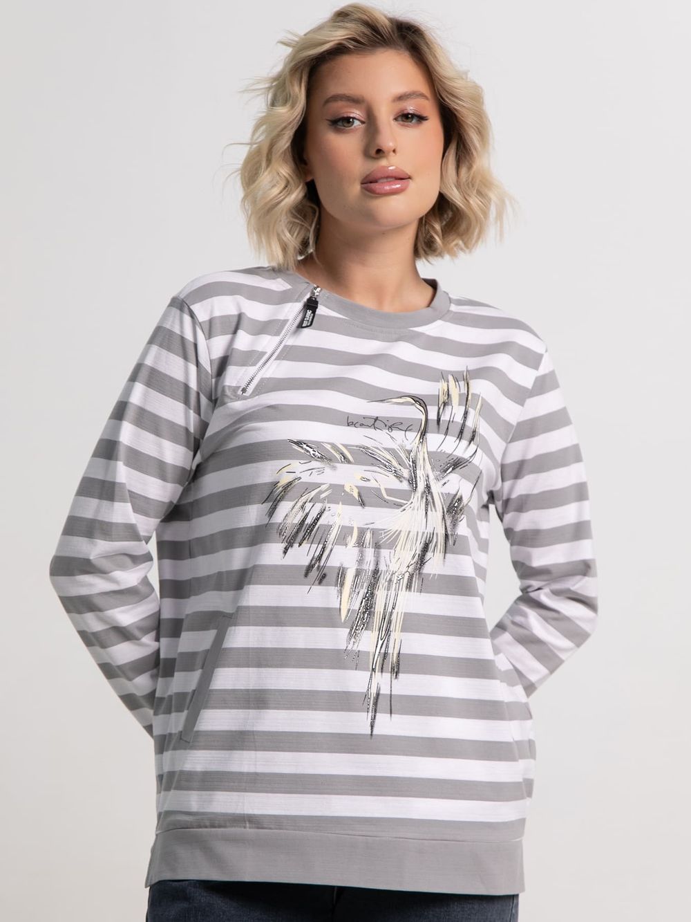 Блуза Журавлиная песня (бело-серая) Б15285-18М LT Collection