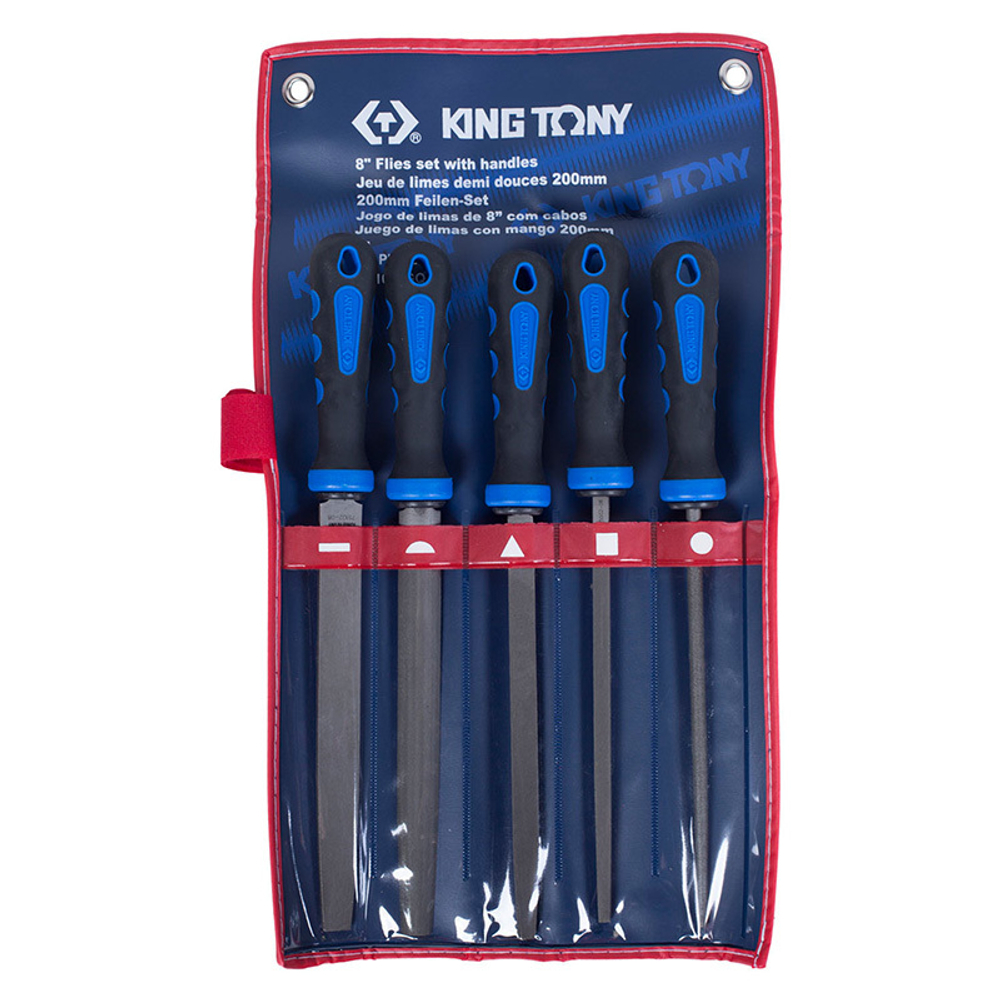 KING TONY (1005GQ) Набор напильников 200 мм, двухкомпонентные рукоятки, 5 предметов