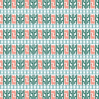 Бесшовный паттерн с ламами и кактусами. Мексиканский узор с розовыми альпаками