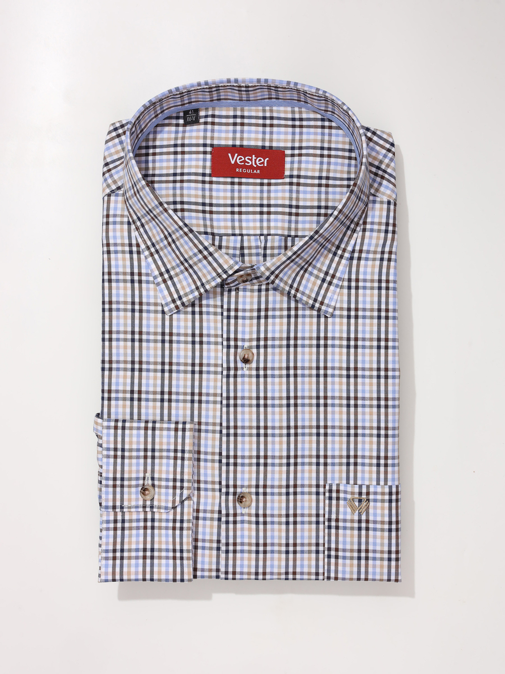 Сорочка мужская VESTER длинный рукав, клетка, хлопок/пэ 55314 46