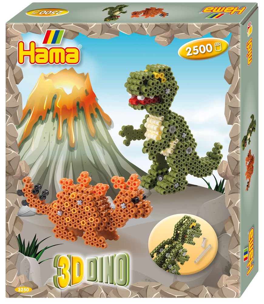 Hama Набор термомозаики Midi 2500 шт + Динозаврики 3D (3250)