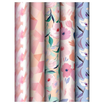 Упаковочная бумага глянц. 70*100см. "Floral mood" 80 г/м2, ассорти, 5 диз. (MESHU)