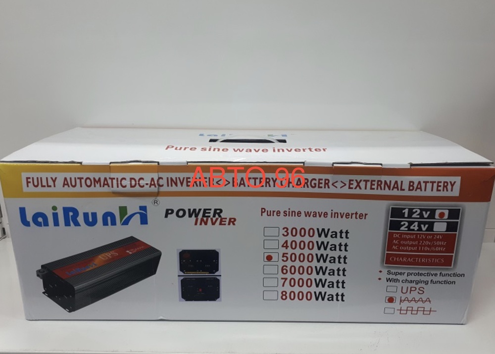 Инвертор напряжения LaiRun 12-220V 5000W (12 вольт) с чистым синусом Оптом