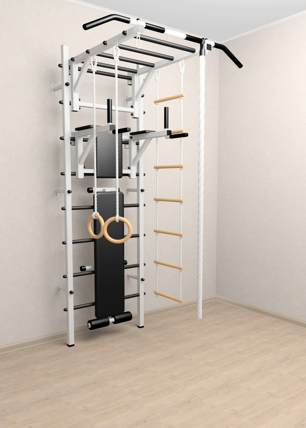 Шведская стенка Sv Sport 525 (Турник рукоход/Брусья/Скамья/Канат/Кольца/Лестница)