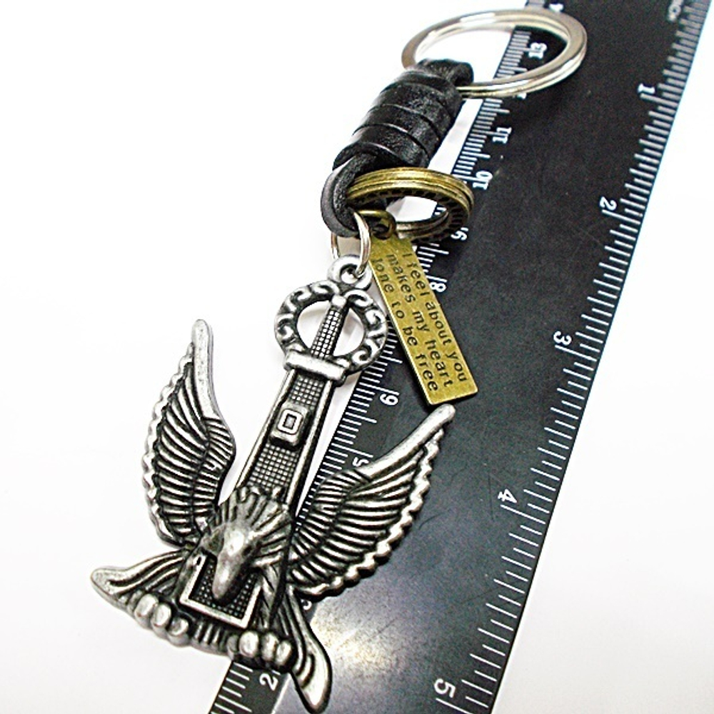 Брелок для ключей "Орёл" (58х40мм). Металл с кожаными вставками.
