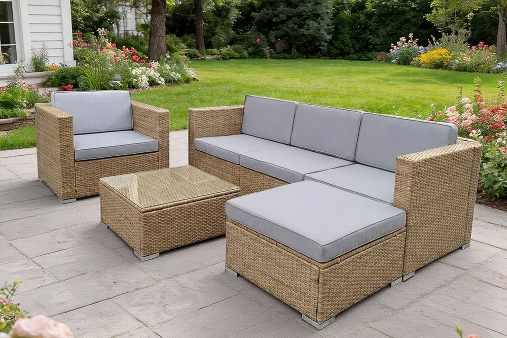 "Даллас" лаунж-зона из искусственного ротанга на 5 персон, цвет соломенный