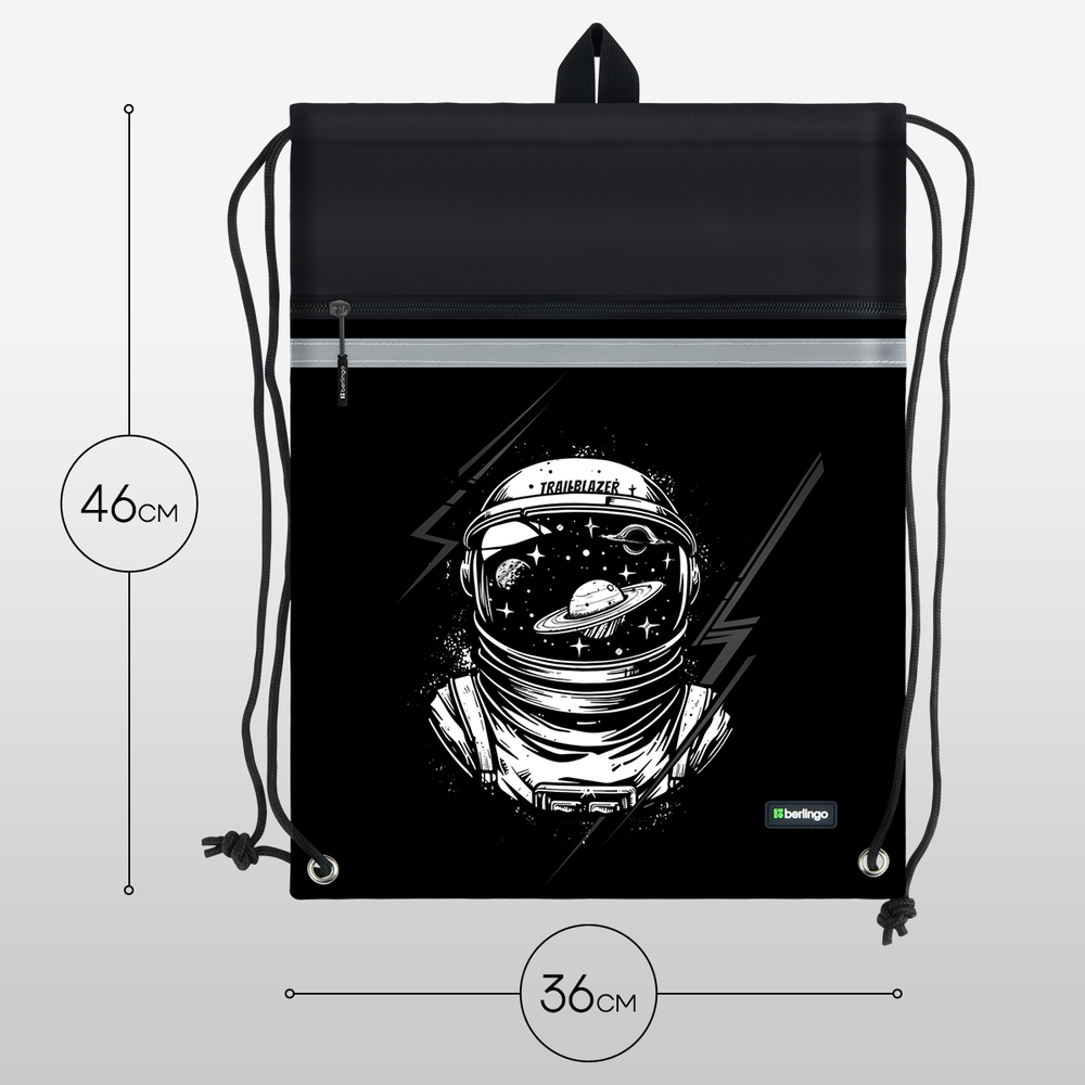 Мешок для обуви 1 отделение Berlingo "Trailblazer", 360*460мм, вентиляционная сеточка , светоотражающая лента, карман на молнии